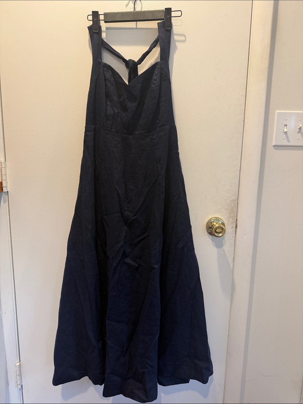 Women's Navy Blue linen Tie-Back Maxi Dress